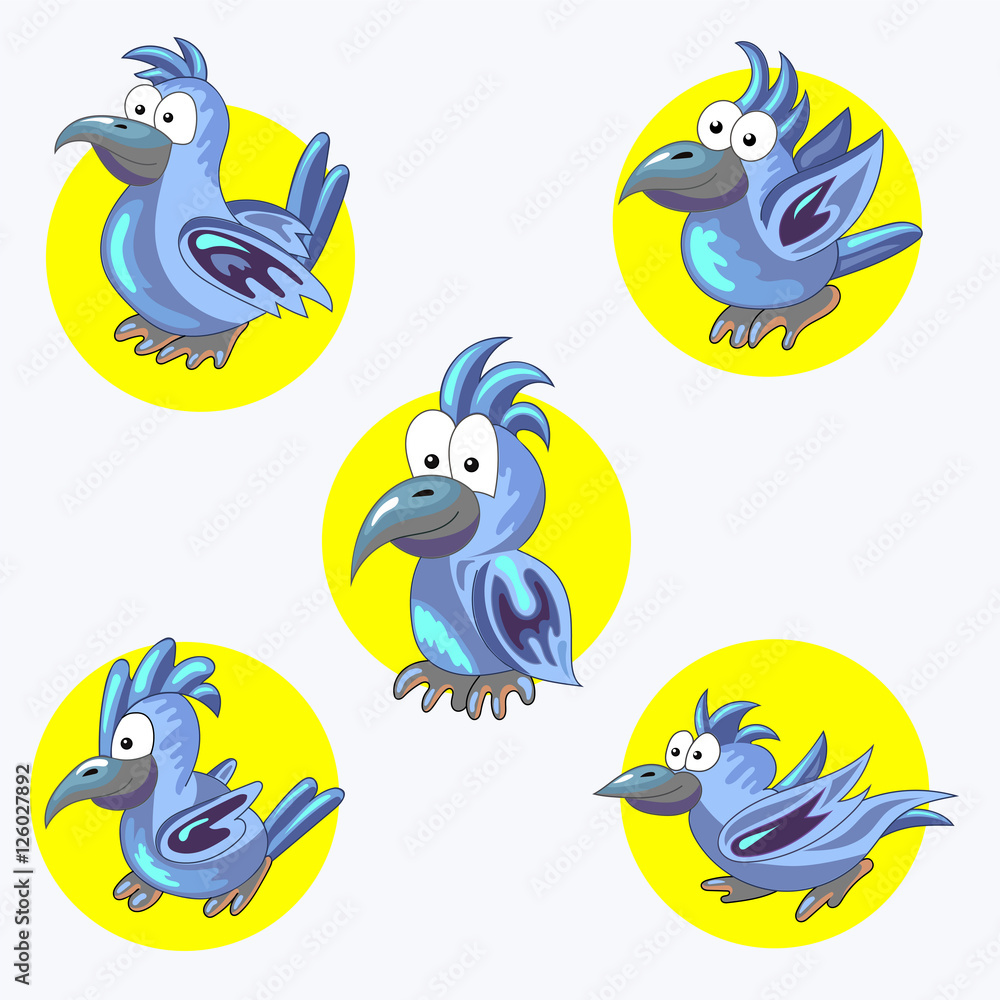 set of cheerful blue parrots. Tropical bird. Collection. A pet. set of cheerful blue parrots. Tropical bird. Collection. A pet.
