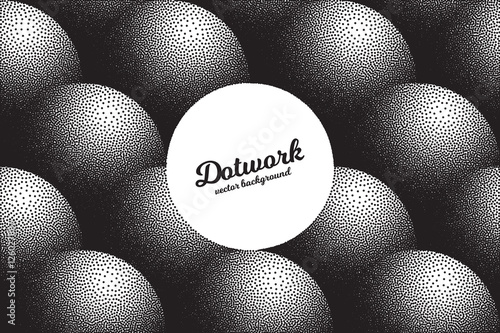 Vector hand made dotwork background in retro and vintage style. Abstract dotted stippling engraving texture. Artistic 3d illusion art illustration. Hand drawn ink work
