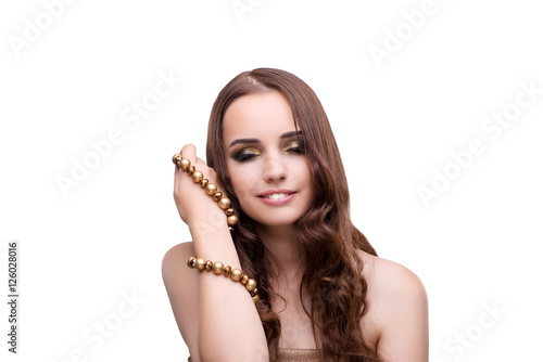 Beautiful woman showing off her jewellery in fashion concept iso