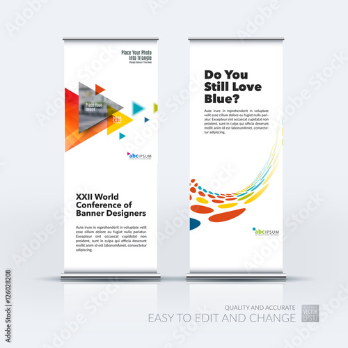 Business vector set of modern roll Up Banner stand design with f