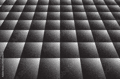 Vector hand made dotwork background in retro and vintage style. Abstract dotted stippling engraving texture. Artistic 3d illusion art illustration. Hand drawn ink work