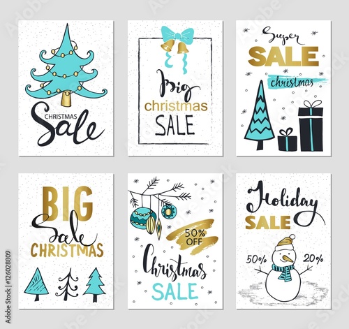 Set of creative sale holiday website banner templates. Christmas and New Year illustrations for social media banners, posters, email and newsletter designs, ads, promotional material.