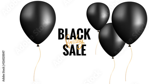 Black Friday. Sale Banner with calligraphy. Template with Black Balloons. 