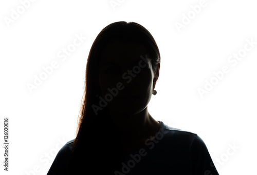 Young woman look ahead with flowing hair - horizontal silhouette