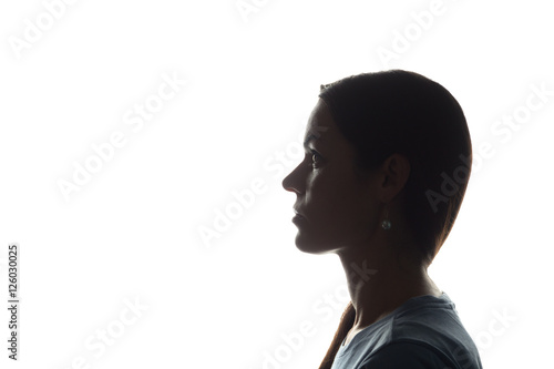 Young woman look ahead - horizontal silhouette