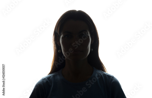 Young woman look ahead with flowing hair - horizontal silhouette
