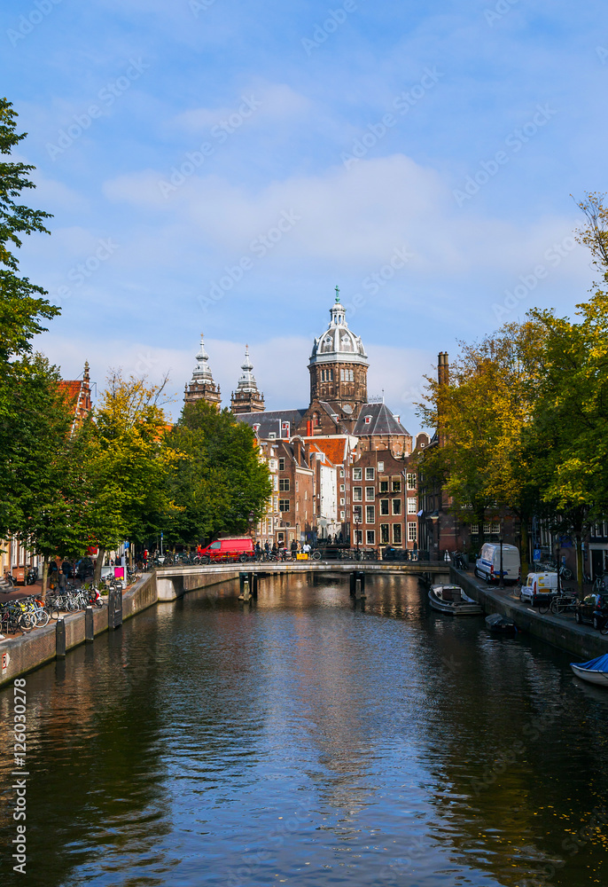 Fototapeta premium The view of Amsterdam old town , Netherlands