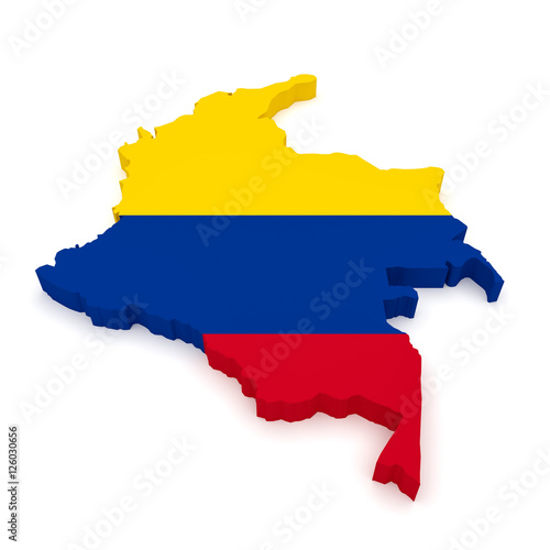 3d Illustration of Colombia Map With Colombian Flag Isolated On White Background