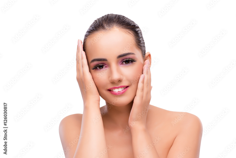 Beautiful woman in make up concept isolated on white Beautiful woman in make up concept isolated on white
