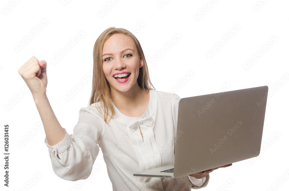 Businesswoman with laptop in business concept Businesswoman with laptop in business concept