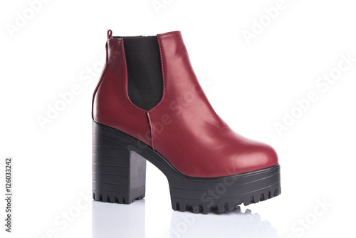 Red chunky heel boot