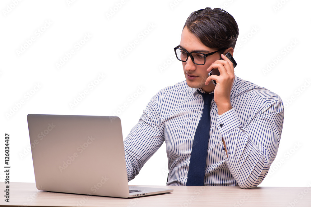 Man with laptop isolated on white Man with laptop isolated on white