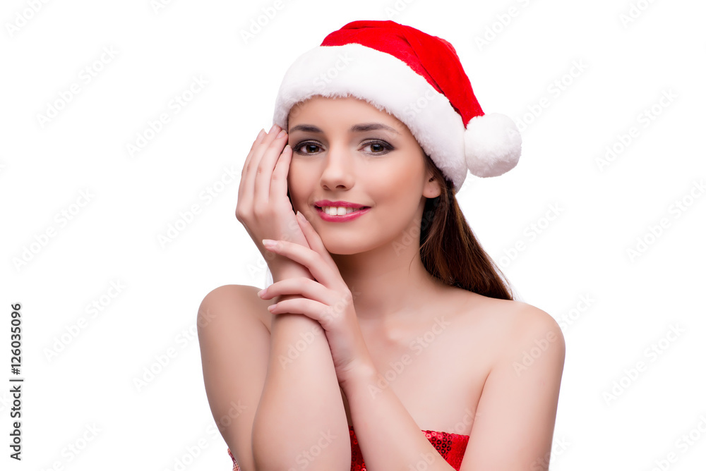 Young santa girl in christmas concept isolated on white Young santa girl in christmas concept isolated on white