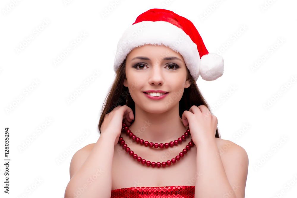 Young woman in snow girl costume in christmas concept Young woman in snow girl costume in christmas concept