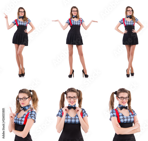 Schoolgirl isolated on the white photo