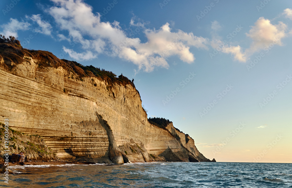 Rocky cliff of the island of Corfu in Greece.