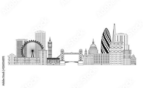 London city skyline. London cityscape with famous landmarks and building