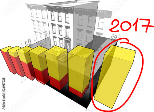 diagram of a typical american brownstone townhouse with neighbour buildings and hand drawn note 2017 over rising business diagram