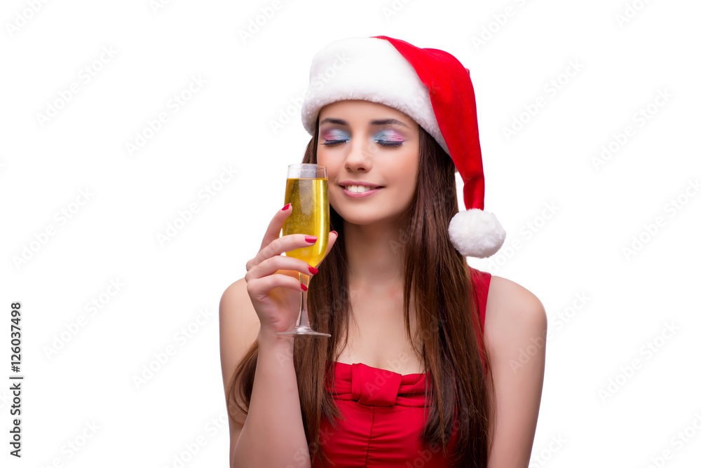 Cute girl in christmas concept isolated on white Cute girl in christmas concept isolated on white