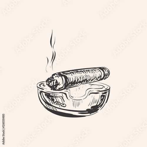 Smoking Cigar With Ashtray