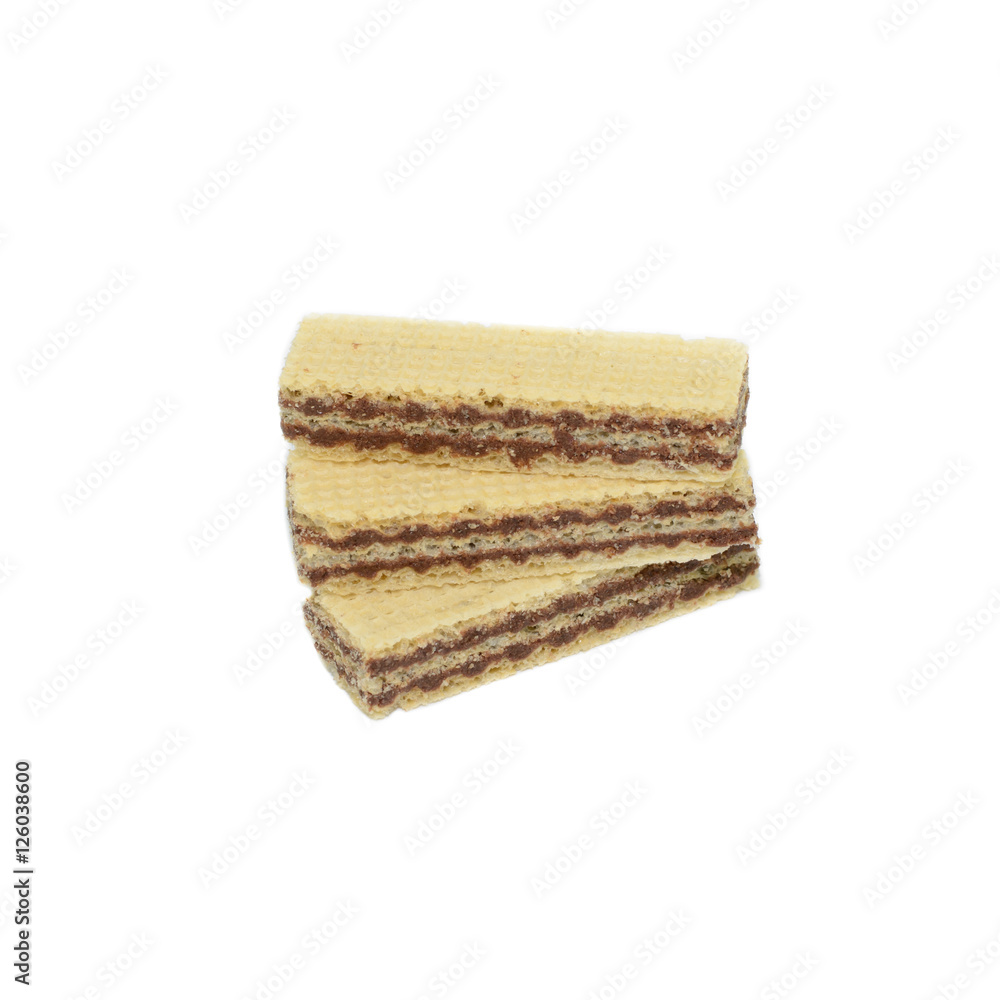 Wafers with chocolate isolated on white background.. Wafers with chocolate isolated on white background..