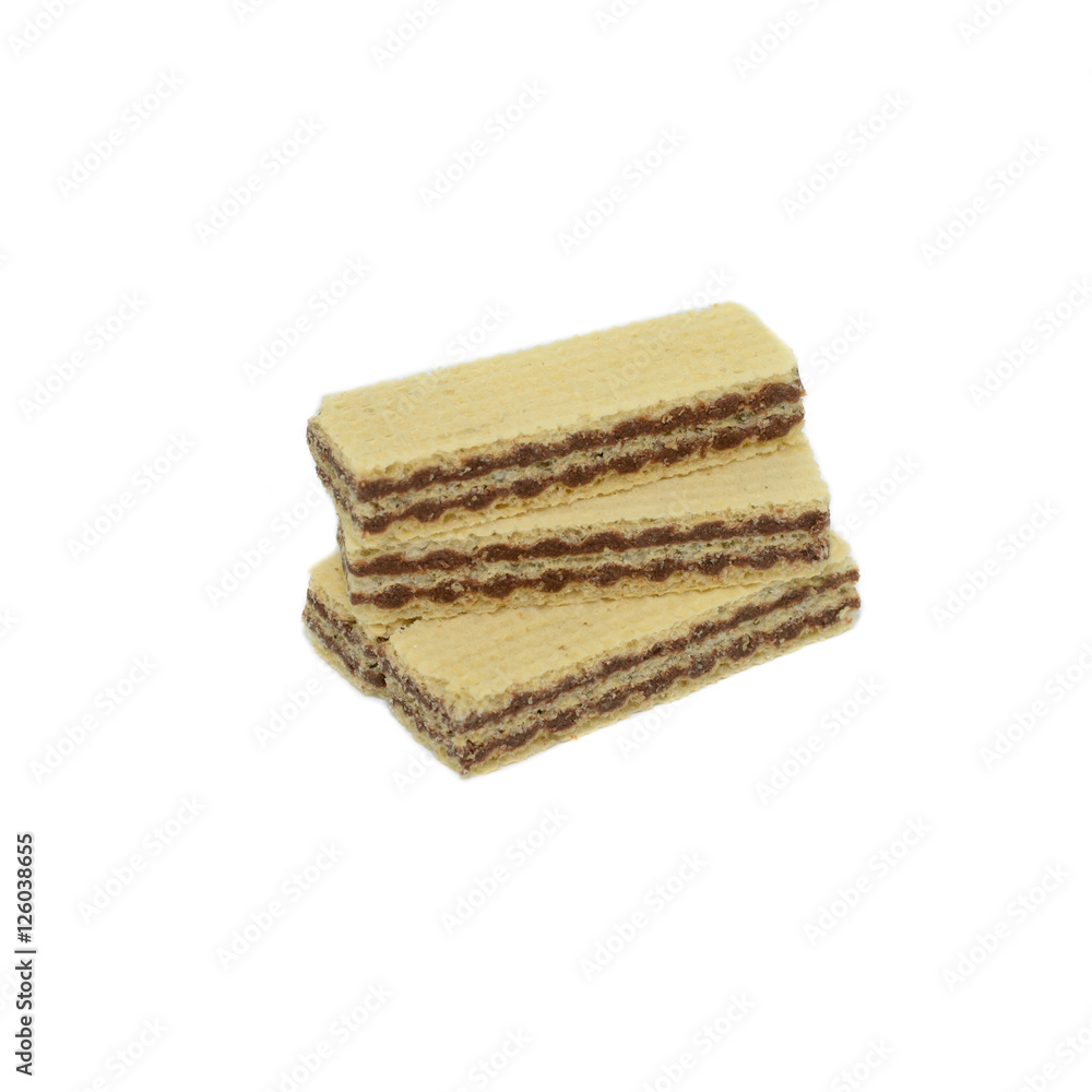 Wafers with chocolate isolated on white background.. Wafers with chocolate isolated on white background..