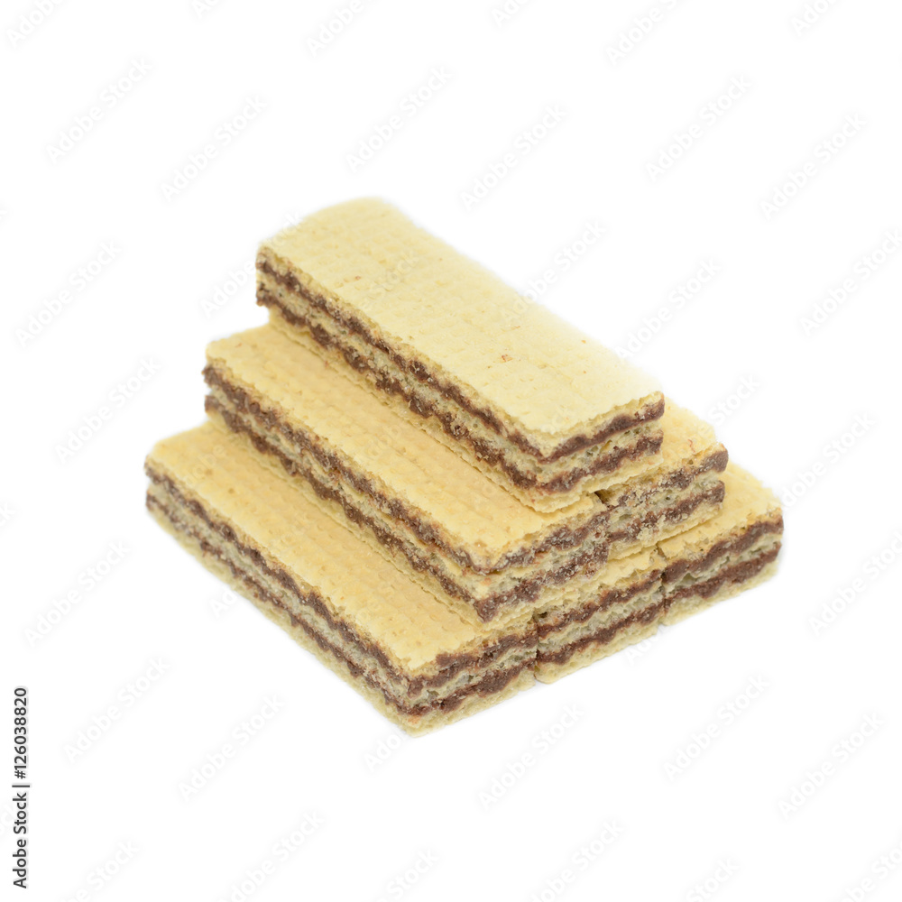Wafers with chocolate isolated on white background.. Wafers with chocolate isolated on white background..