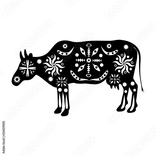 Fototapeta Naklejka Na Ścianę i Meble -  Silhouette cows ornament traditional ancient peoples of India, A