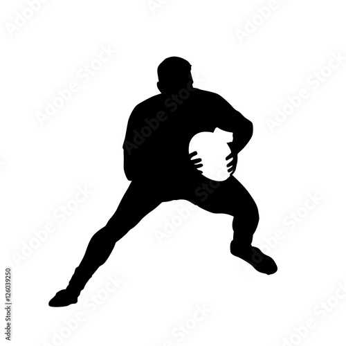 Running rugby player catching ball, vector silhouette photo