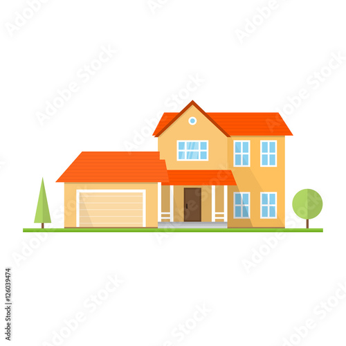 Vector flat icon suburban american house.