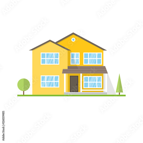 Vector flat icon suburban american house.