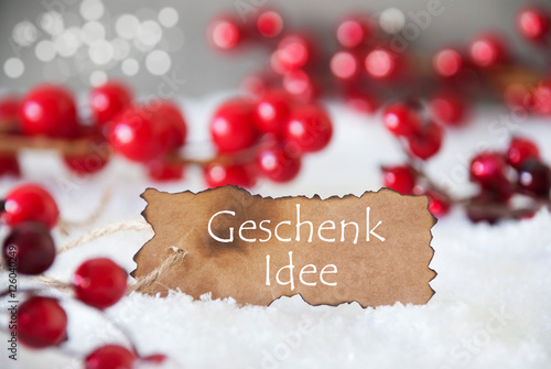 Burnt Label, Snow, Bokeh, Text Geschenk Idee Means Gift Idea photo