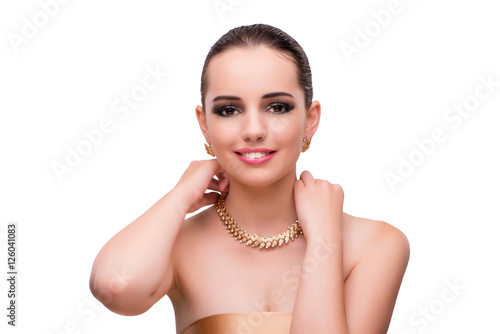 Woman with jewellery accessories isolated on white