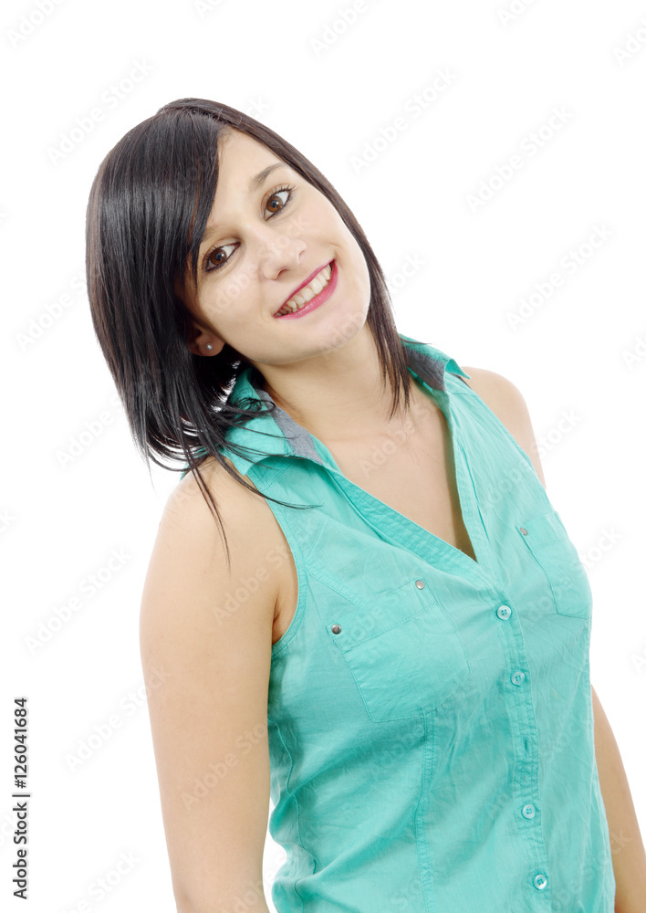 portrait of a beautiful young brunette with a green shirt portrait of a beautiful young brunette with a green shirt