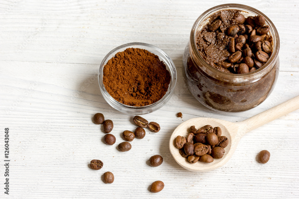 handmade coffee-cocoa scrub on wooden background close up handmade coffee-cocoa scrub on wooden background close up