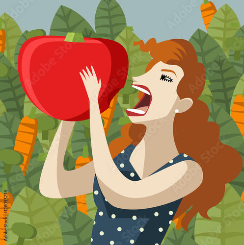 woman eating giant tomato