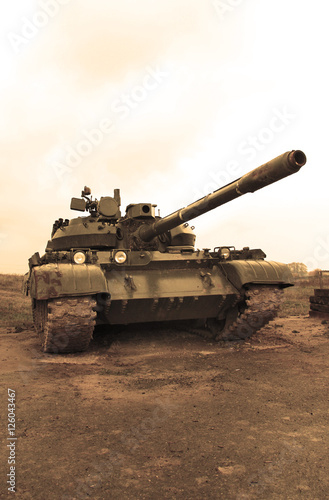 Army tank in the rainy weather