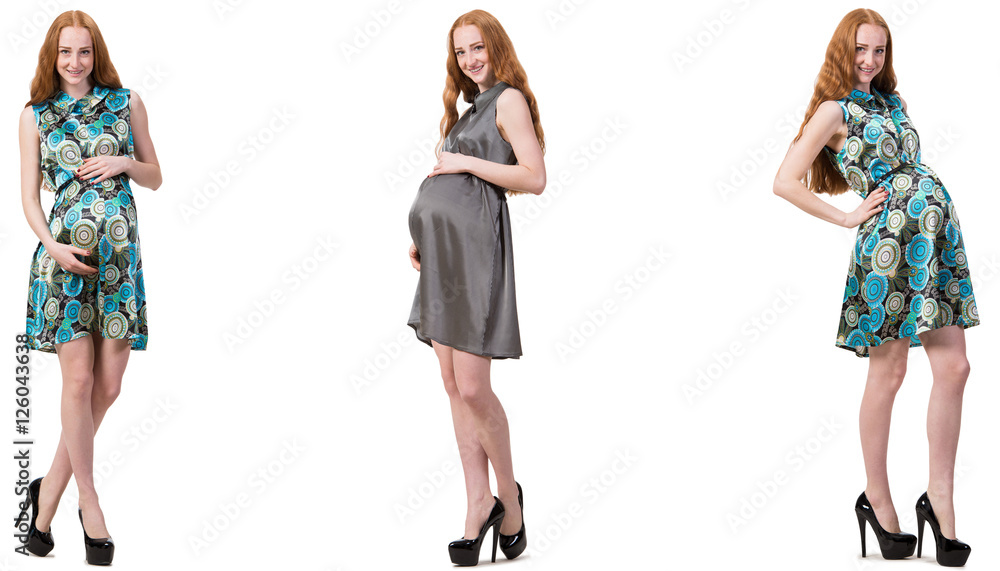 Pregnant woman in composite image isolated on white Pregnant woman in composite image isolated on white