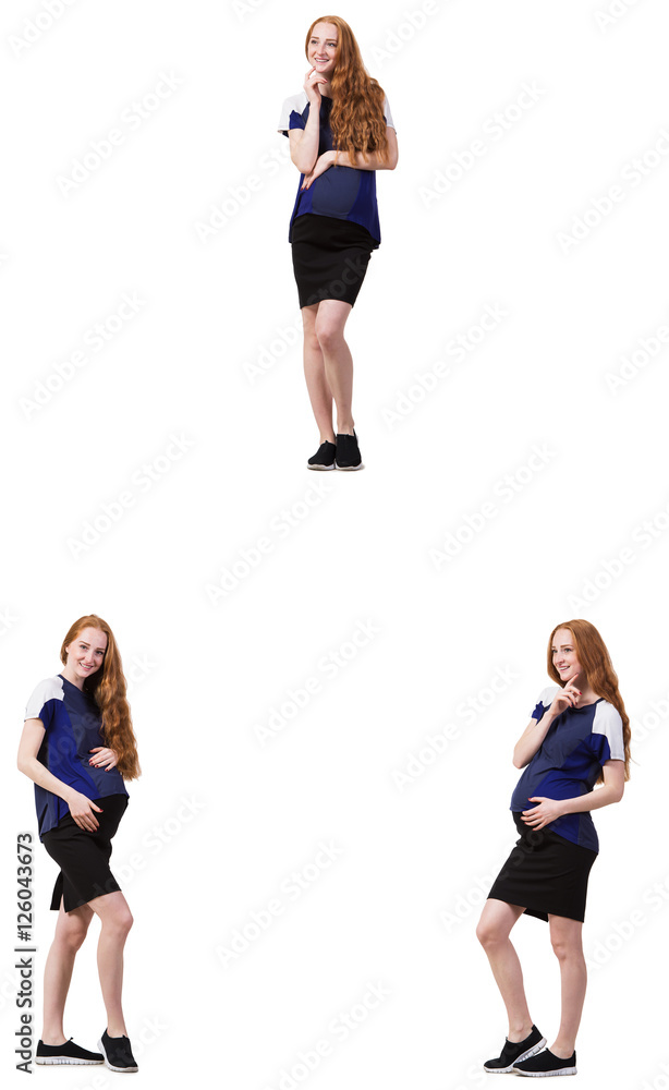 Obraz premium Pregnant woman in composite image isolated on white