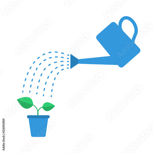 Watering can with drops and plant photo