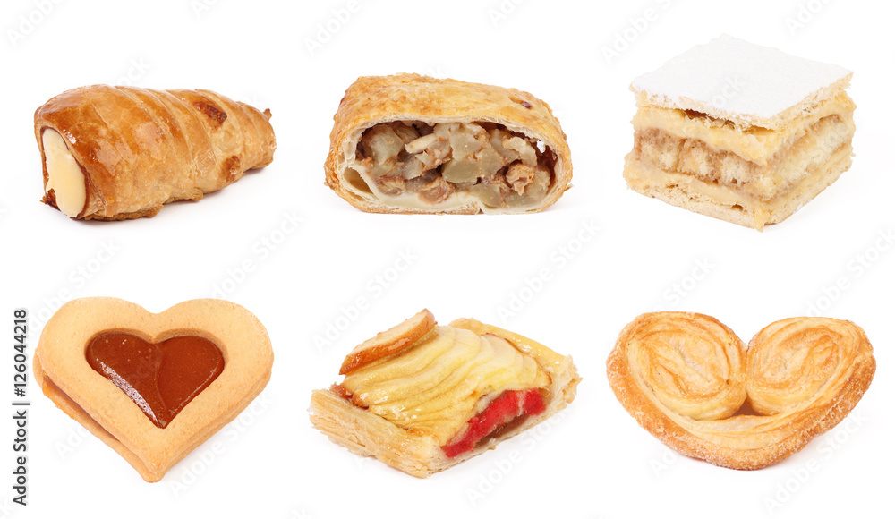 Set of pastry isolated on white background Set of pastry isolated on white background