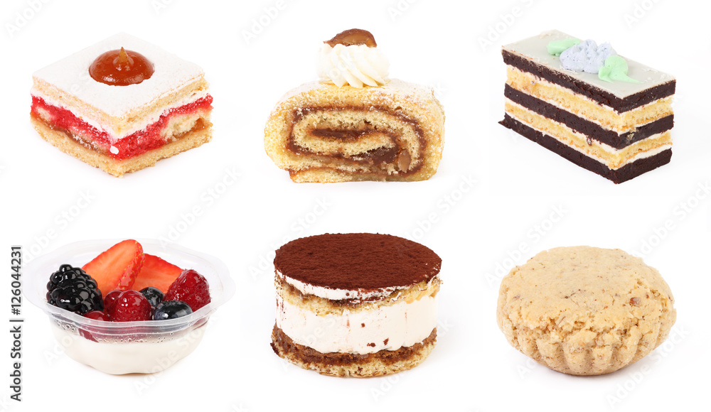 Set of pastry  isolated on white background