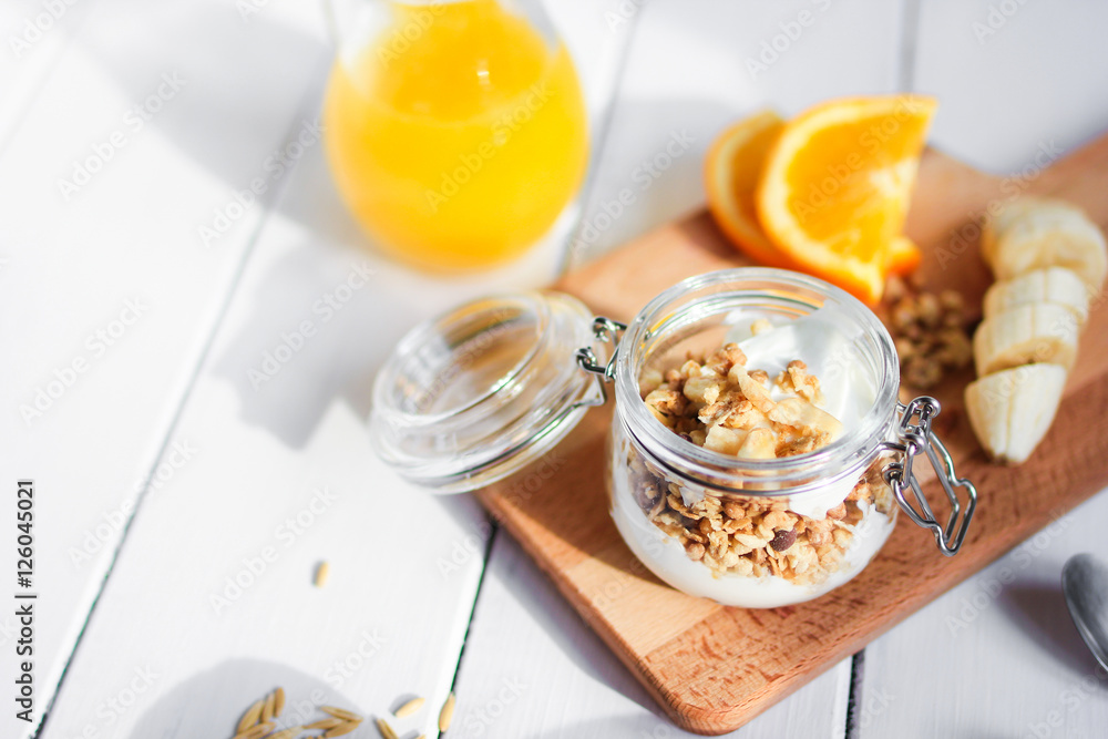 healthy breakfast bowl of yogurt with granola and banana healthy breakfast bowl of yogurt with granola and banana