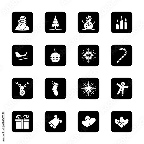 Fototapeta Naklejka Na Ścianę i Meble -  Christmas and new year icon set vector illustration - black rounded rectangle