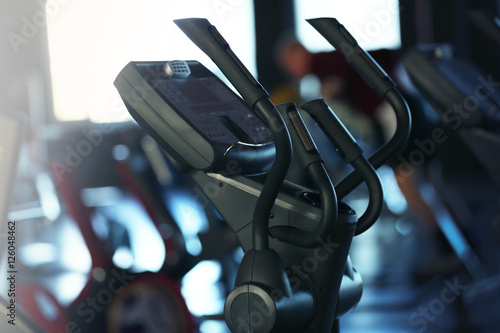 Training apparatus in modern gym, closeup