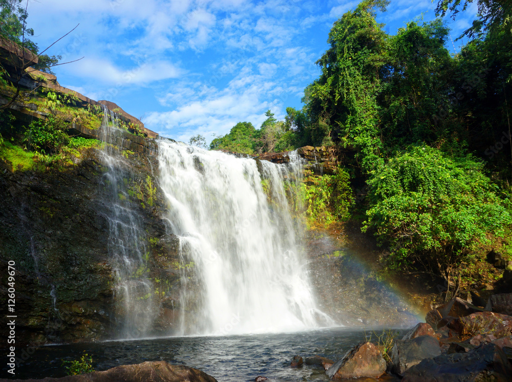 Heaw E-Am Waterfall with little rainbow in Khao Yai National Park, Prachinburi, Thailand