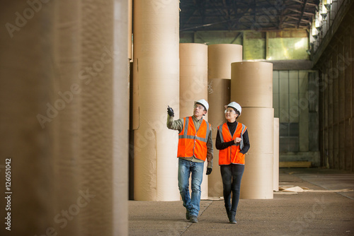 Canvas Print Paper mill factory workers