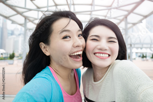 Photography two woman selfie in hongkong