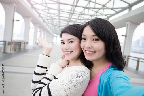 Photography two woman selfie in hongkong