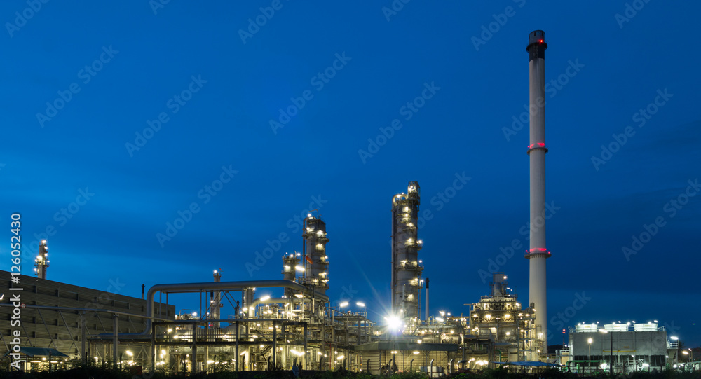Oil refineries at night